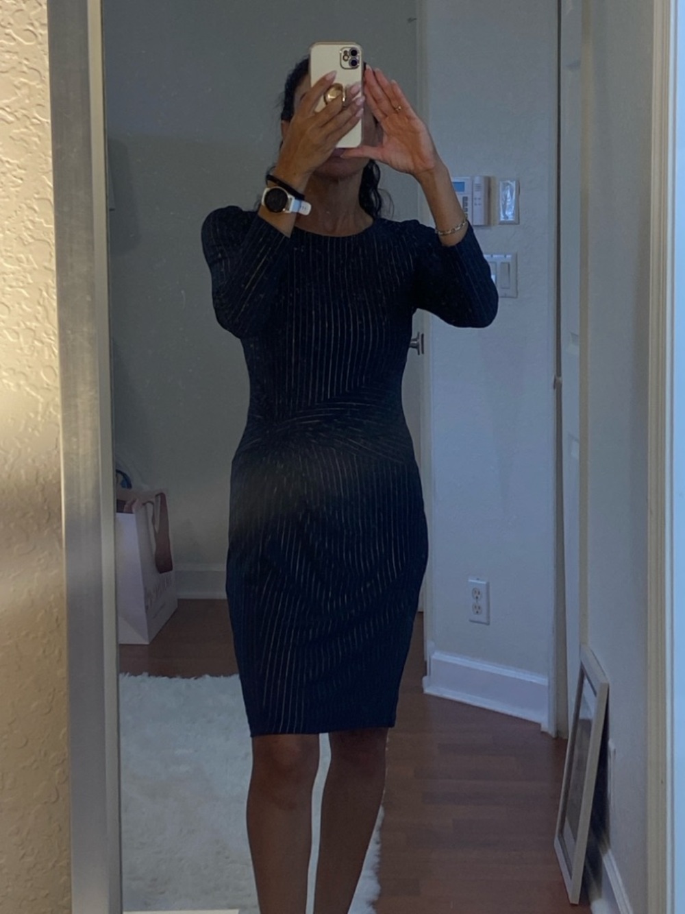 Tommy Hilfiger Black Pinstripe Midi Sheath Dress